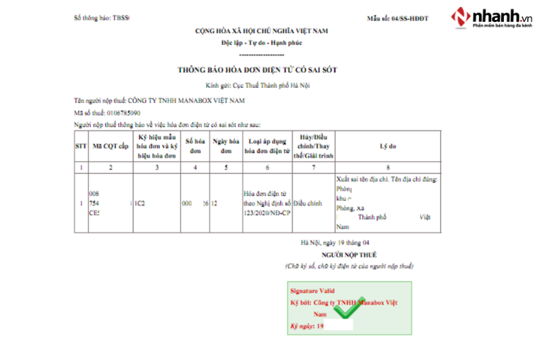 Sai sót về tên, địa chỉ của người mua
