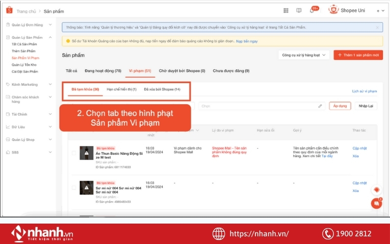 Sản phẩm vi phạm trên Shopee có thể bị khóa