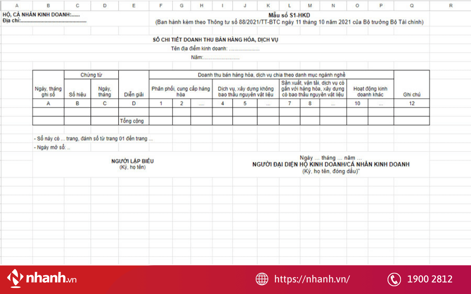 Sổ chi tiết doanh thu bán hàng (Mẫu S1-HKD)