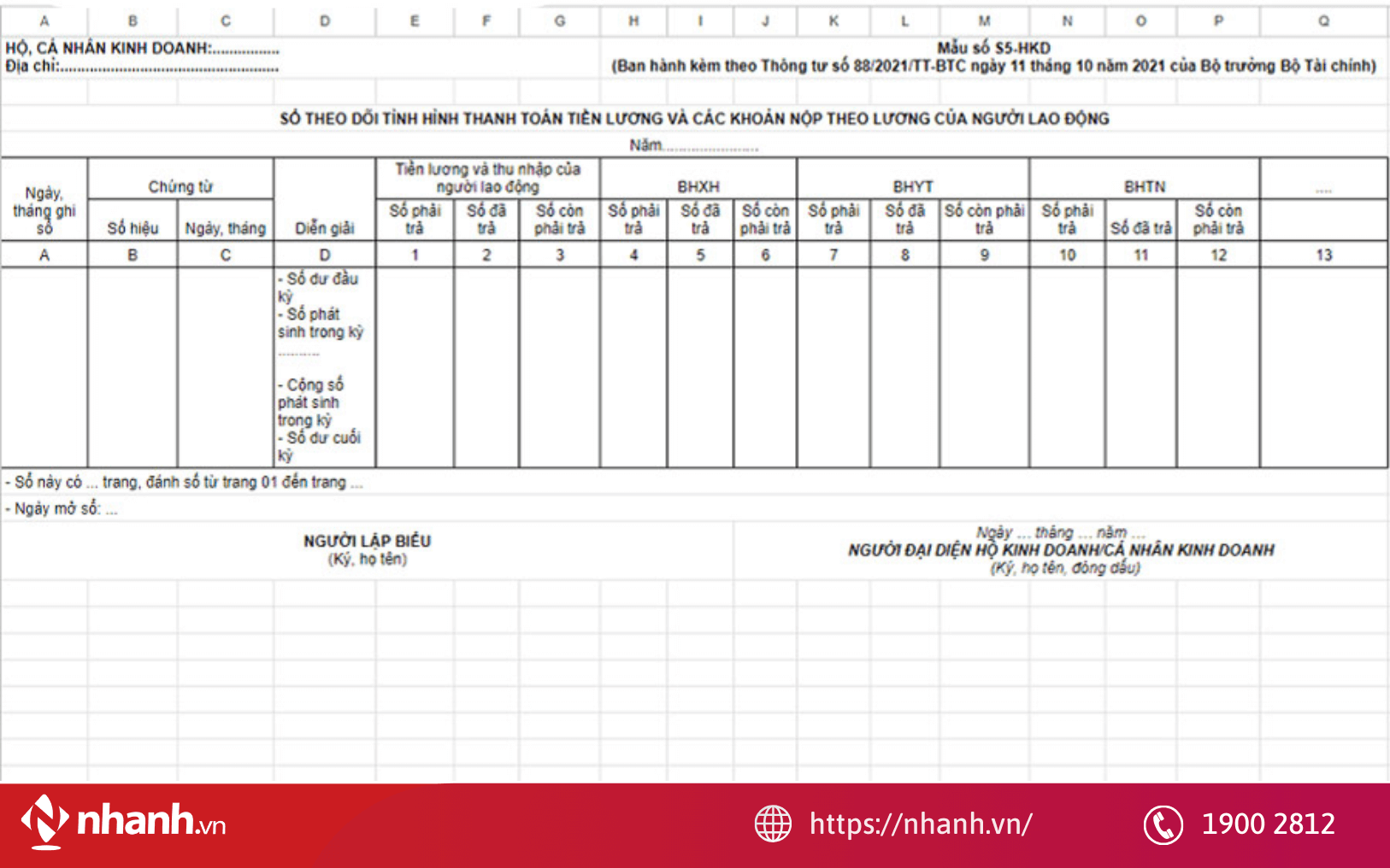 Sổ theo dõi tiền lương và các khoản trích theo lương (Mẫu S5-HKD)