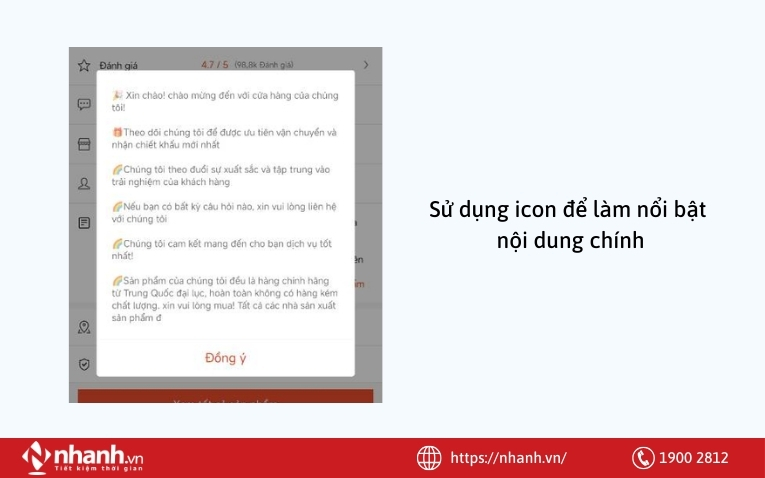 Sử dụng icon để làm nổi bật nội dung chính