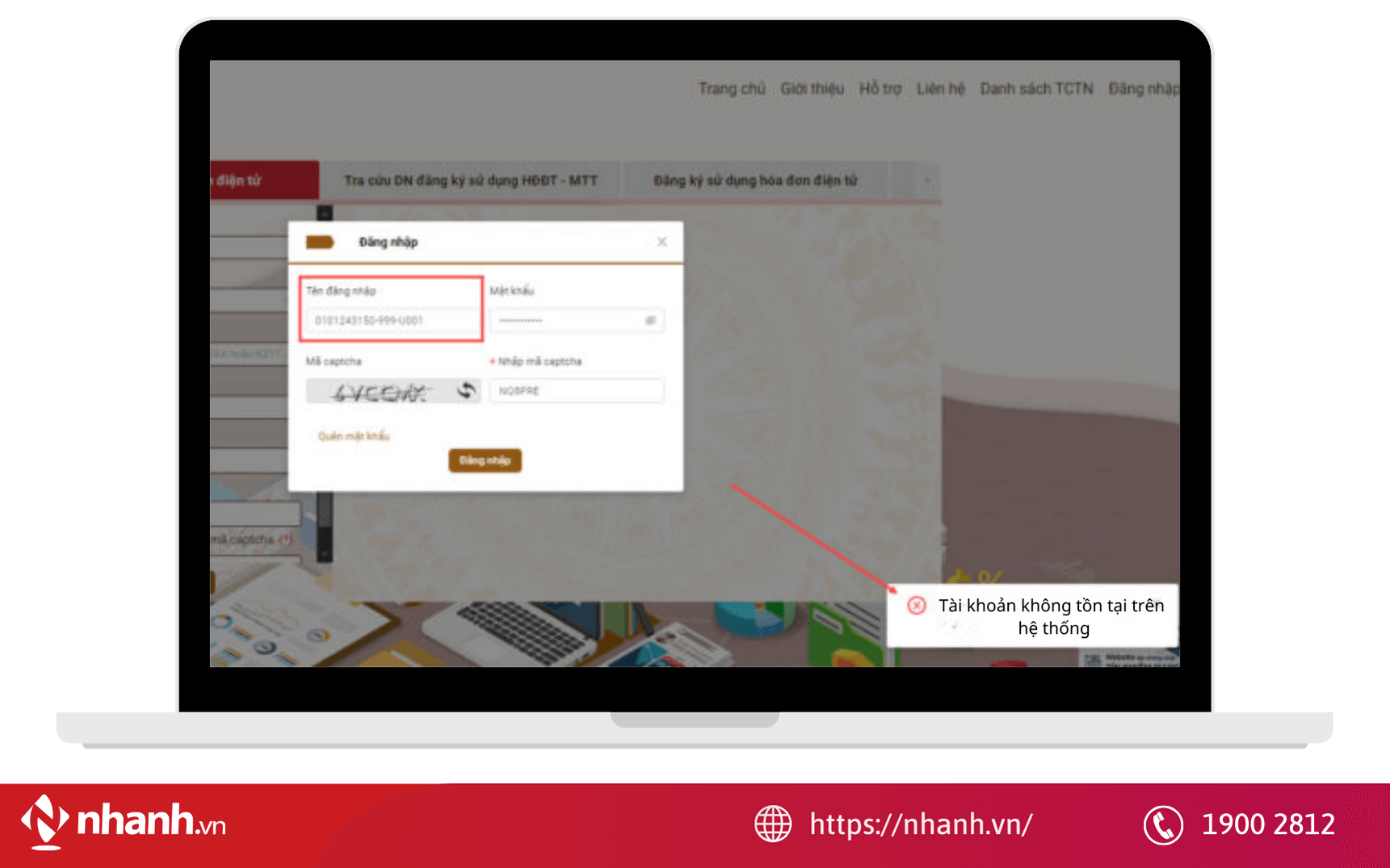 Lỗi tài khoản không còn tồn tại trên hệ thống
