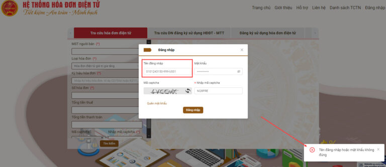 Trường hợp 3: Tài khoản không còn tồn tại trên hệ thống CQT
