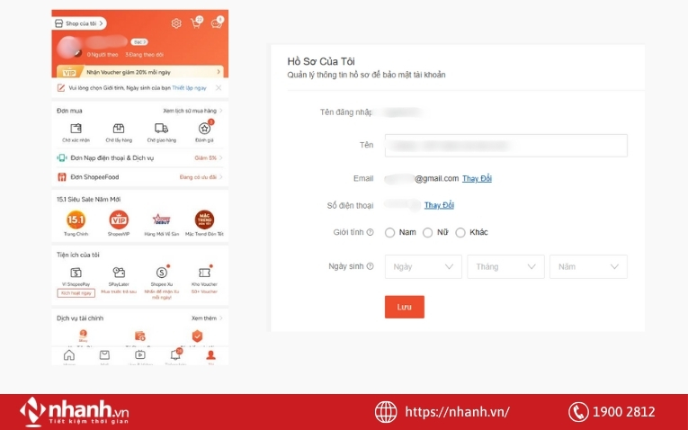 Tài khoản Shopee cá nhân