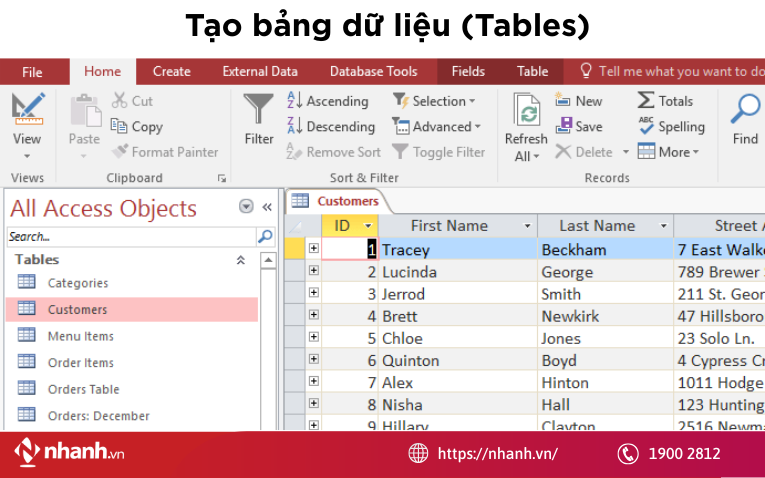 Tạo bảng dữ liệu (Tables)