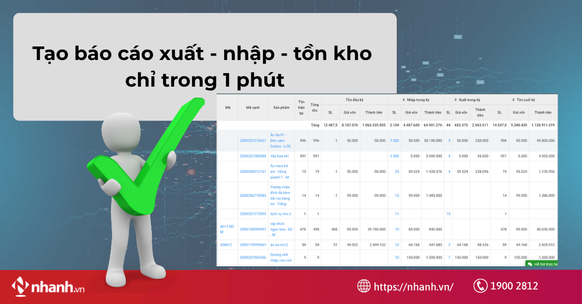 Tạo báo cáo xuất - nhập - tồn kho chỉ trong 1 phút