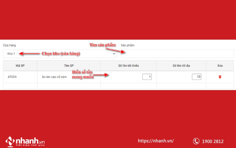 Thêm mới hạn mức tồn kho