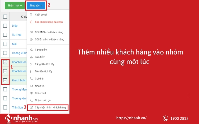 Thêm nhiều khách hàng vào nhóm cùng một lúc