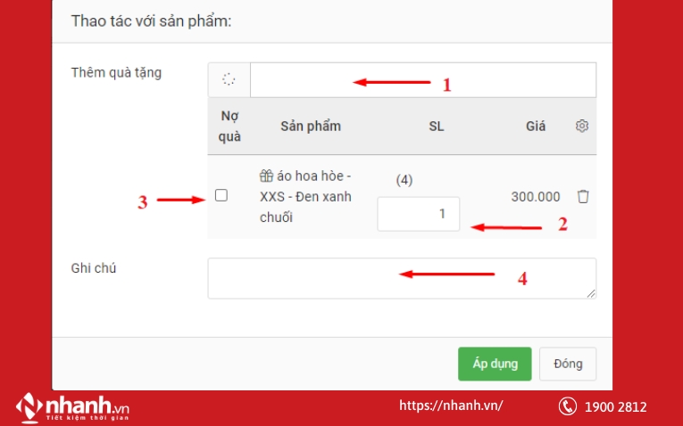 Thêm quà tặng khi tạo hóa đơn