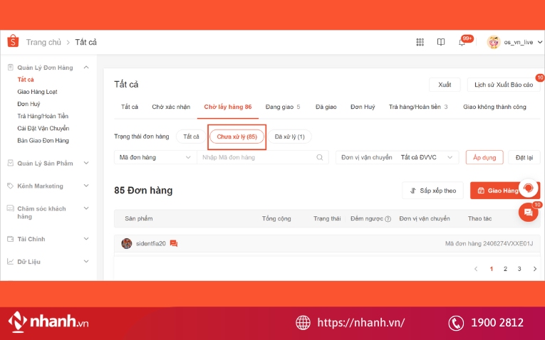 Theo dõi sát đơn hàng tại mục “Chờ lấy hàng”