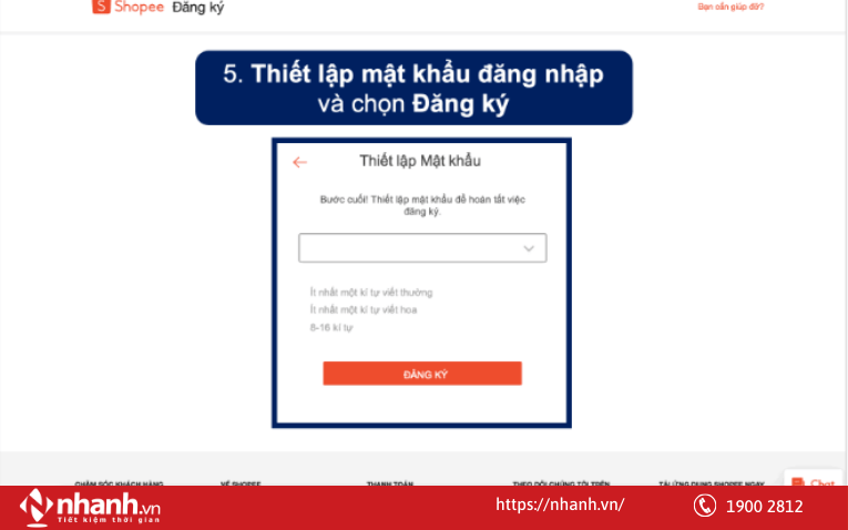 Thiết lập Mật khẩu tài khoản Shopee > chọn Đăng ký