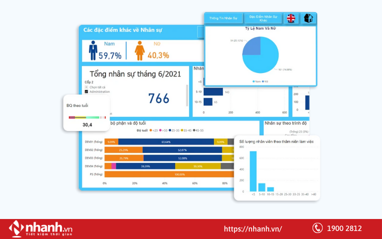 Thống kê tình hình nhân sự của phần mềm Lạc Việt SureHCS