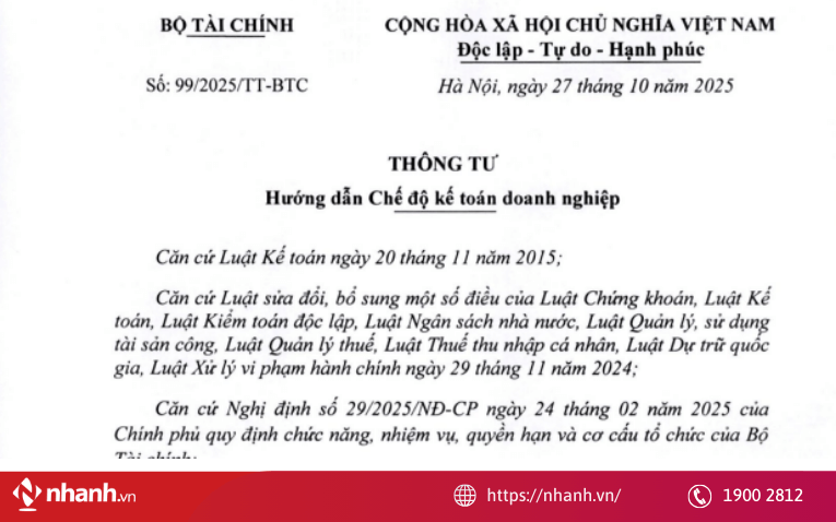 Thông tư 99/2025 thay thế Thông tư 200/2014