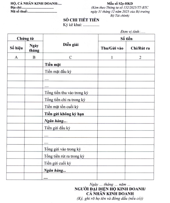 Sổ chi tiết tiền - S2d-HKD