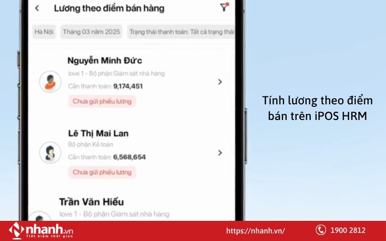Tính năng tính lương theo điểm bán trên phần mềm iPOS HRM