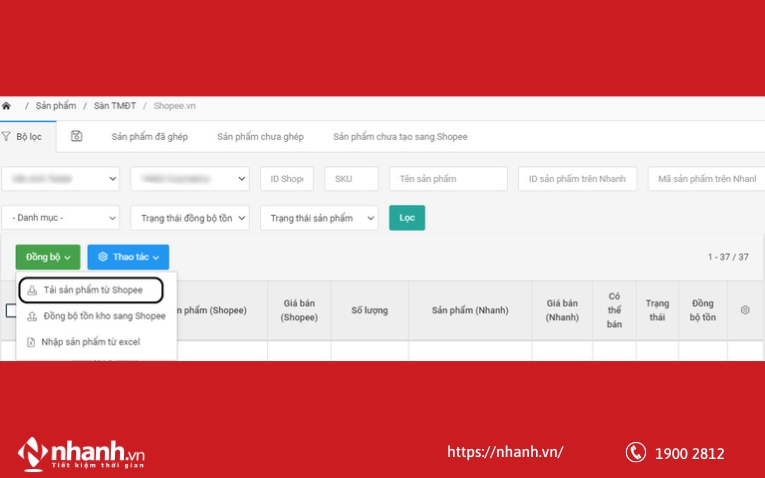 Đồng bộ sản phẩm từ Shopee vào phần mềm Nhanh.vn