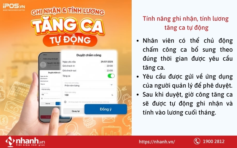 Tính năng ghi nhận, tính lương tăng ca tự động của iPOS HRM