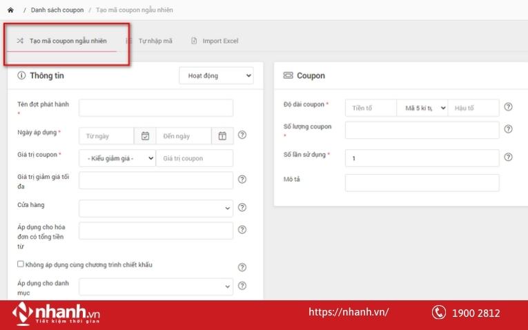 Tính năng tạo chương trình Coupon