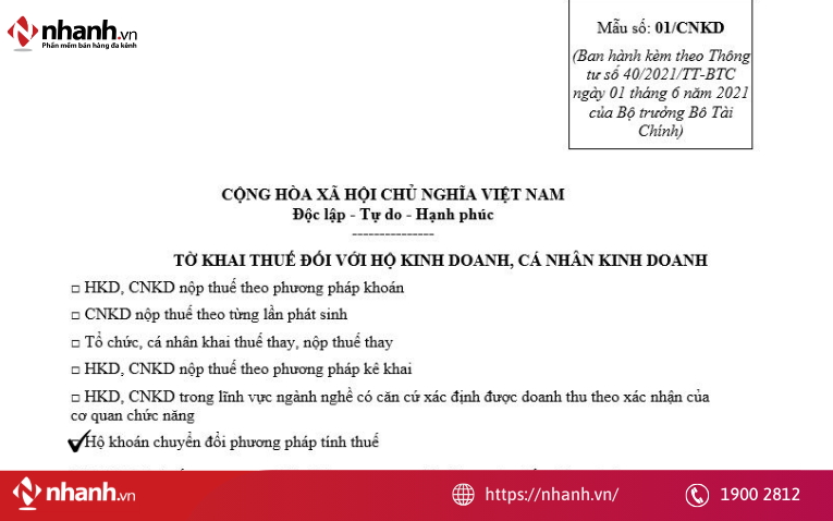 Tờ khai thuế đối với hộ kinh doanh, cá nhân kinh doanh