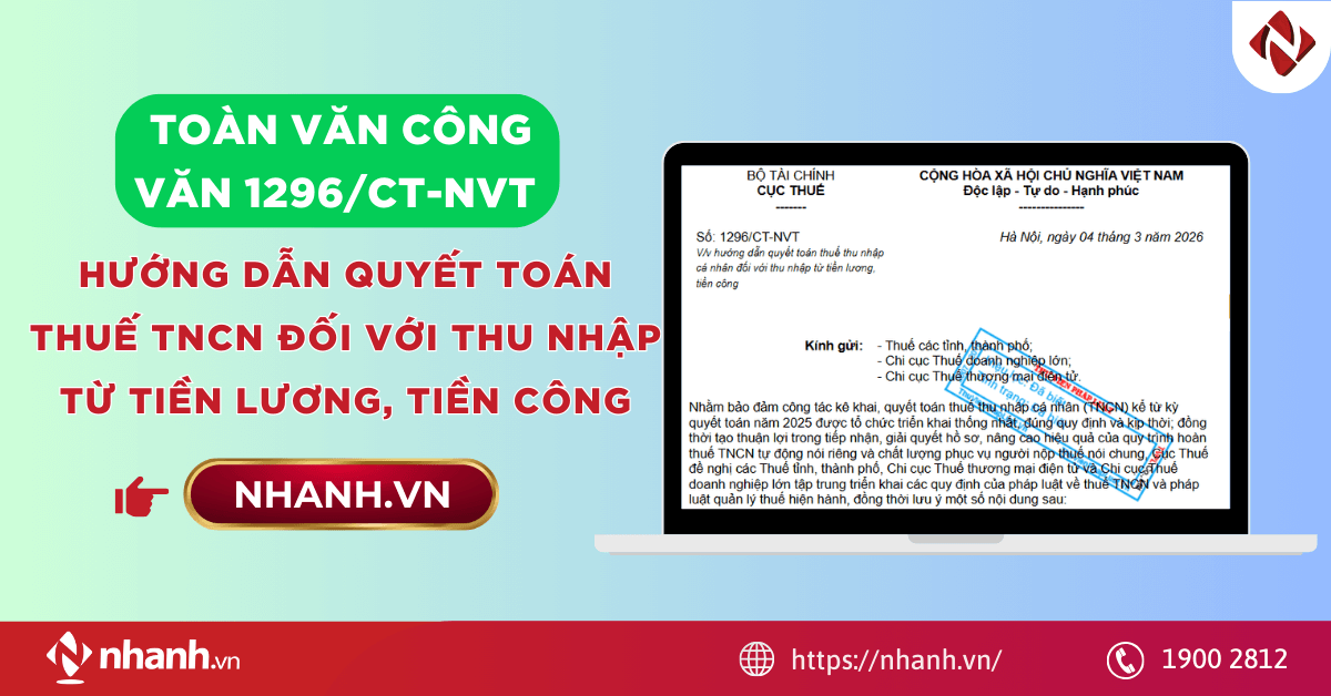 Toàn văn Công văn 1296/CT-NVT hướng dẫn quyết toán thuế TNCN đối với thu nhập từ tiền lương, tiền công