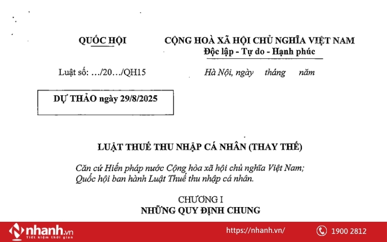Toàn văn dự thảo luật Thuế thu nhập cá nhân (thay thế) ngày 29/08/2025