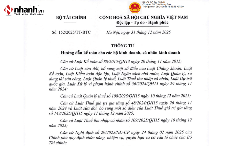 TOÀN VĂN Thông tư 152/2025/TT-BTC