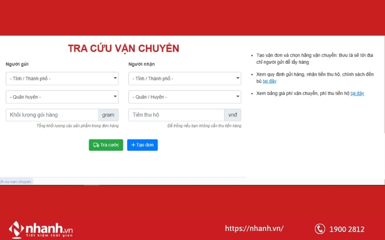 Tra cước phí trên Nhanh.vn