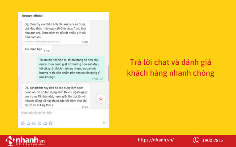 Trả lời chat và đánh giá khách hàng nhanh chóng