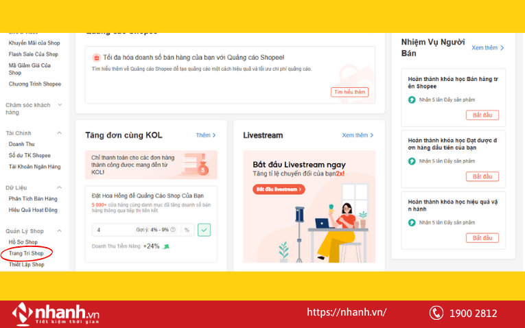 Truy cập khu vực Thiết kế Shop trong Shopee
