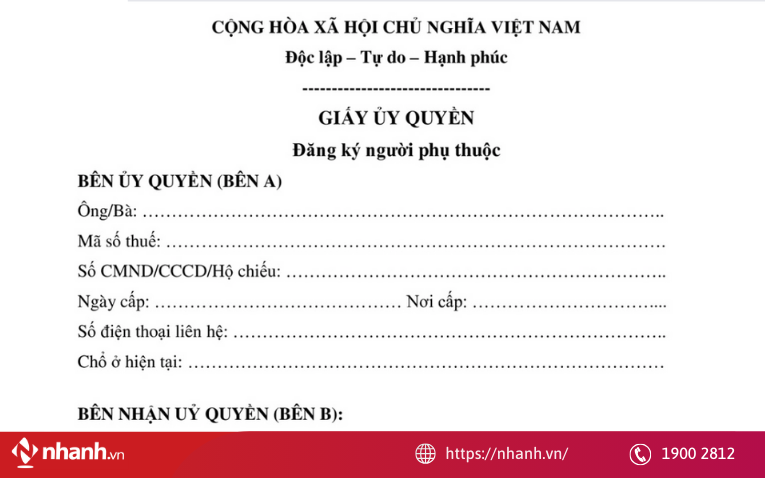 Ủy quyền đăng ký người phụ thuộc