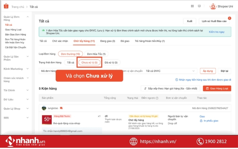 Xác nhận đơn hàng trên Shopee