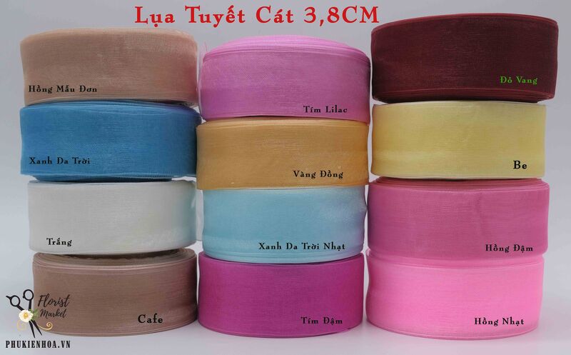 RUY BĂNG LỤA TUYẾT CÁT 3,8CM (Cọc4)