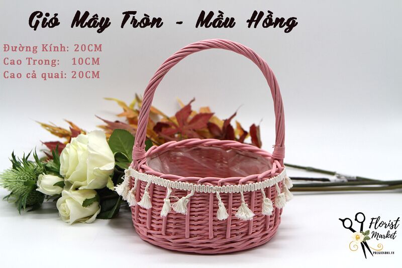 Giỏ Mây Tròn - Hồng