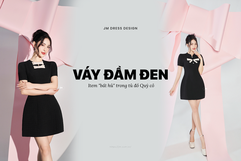 Đầm xòe nữ màu đen phối voan - ANN.COM.VN