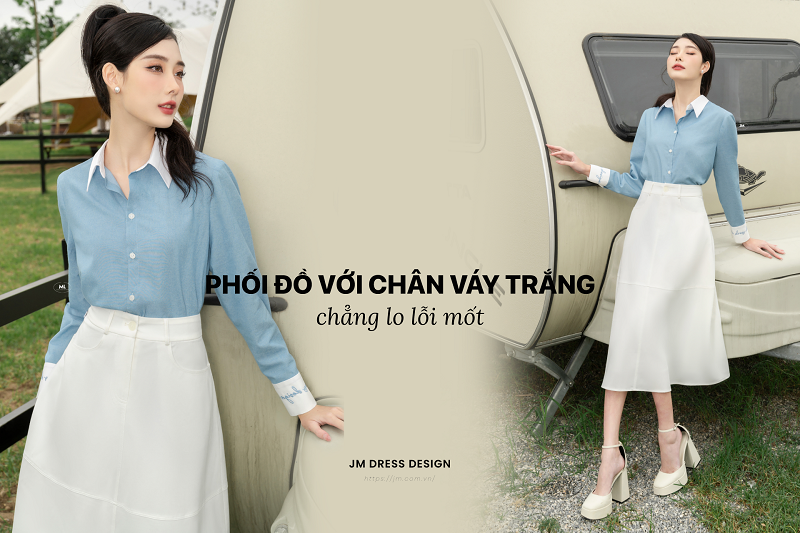 Set Áo Cổ Sen Phối Tay Nơ & Chân Váy Xòe NK Fashion Thanh Lịch, Nữ