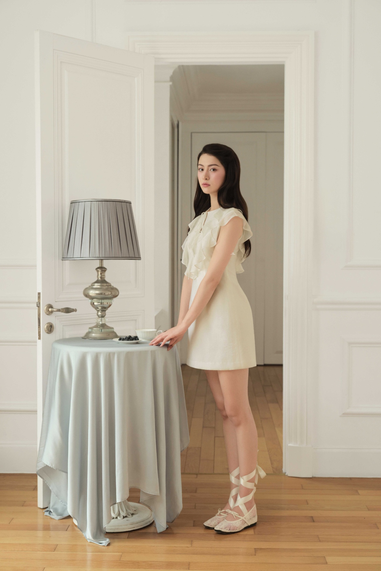 Đầm thắt nơ 2 tầng bèo đổ ngực