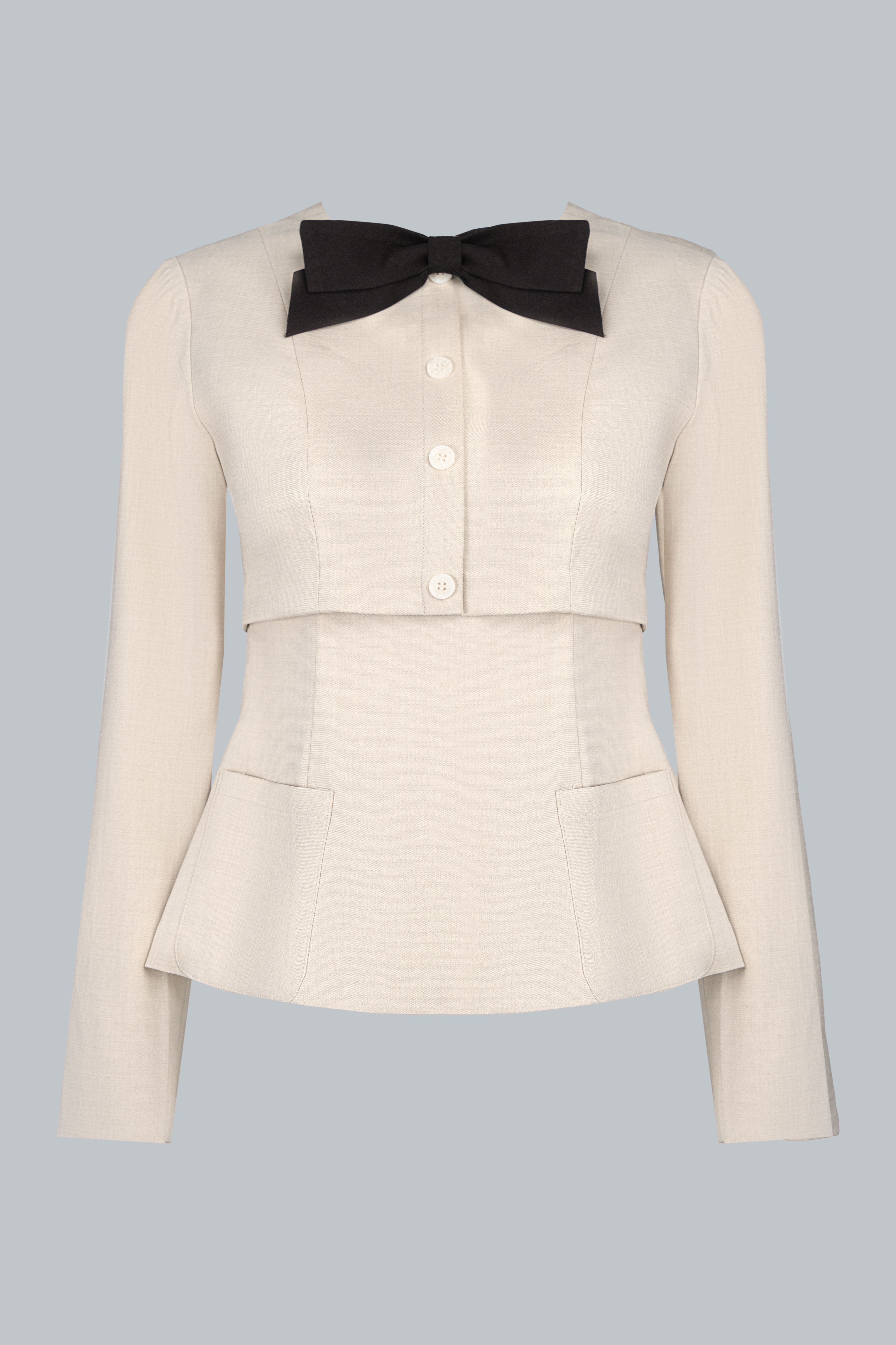 Áo cổ tròn tà bung phối nơ