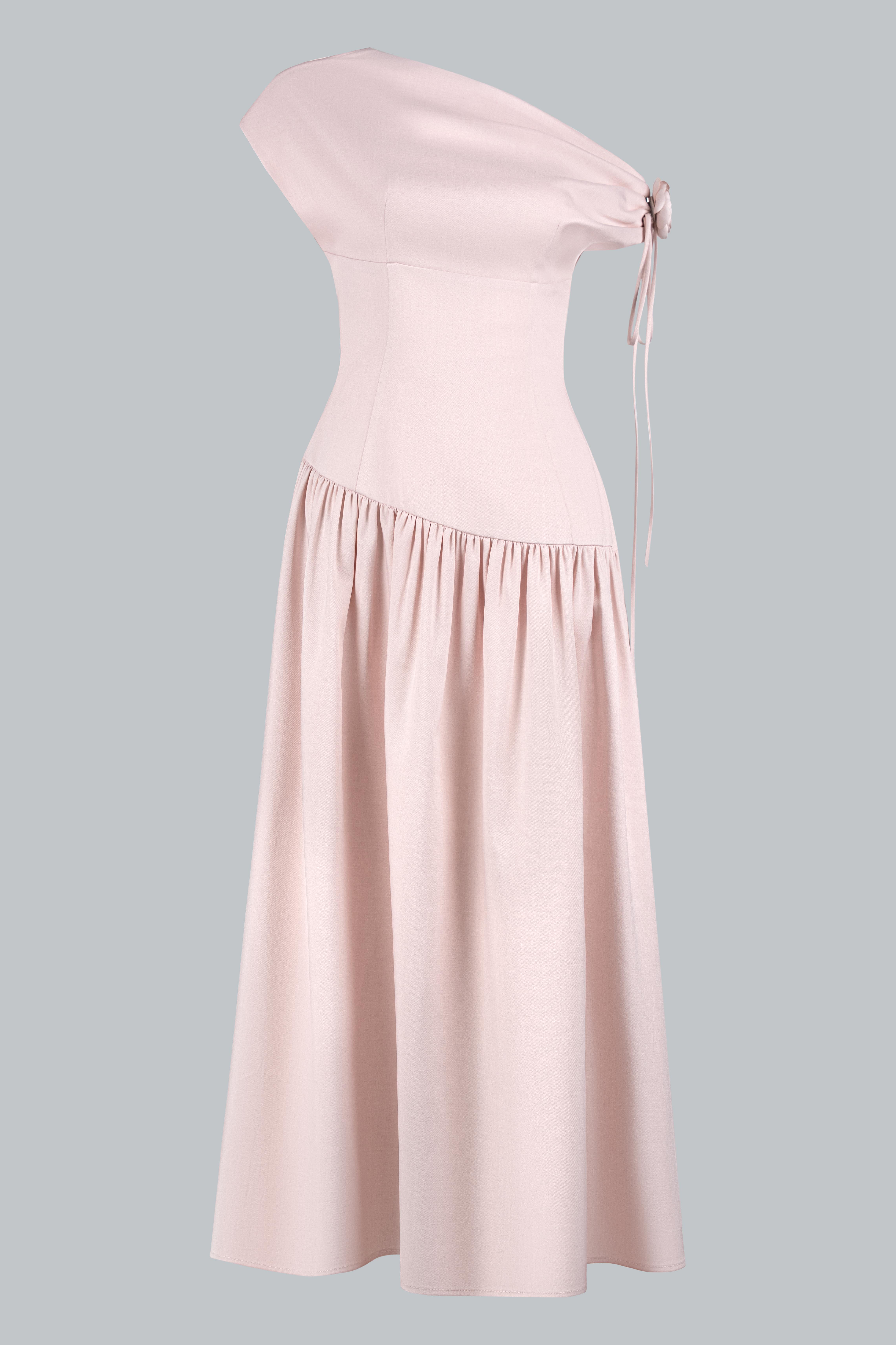 Đầm Xuân Hè trễ vai lệch xếp ly nhún, chân nhún đổ