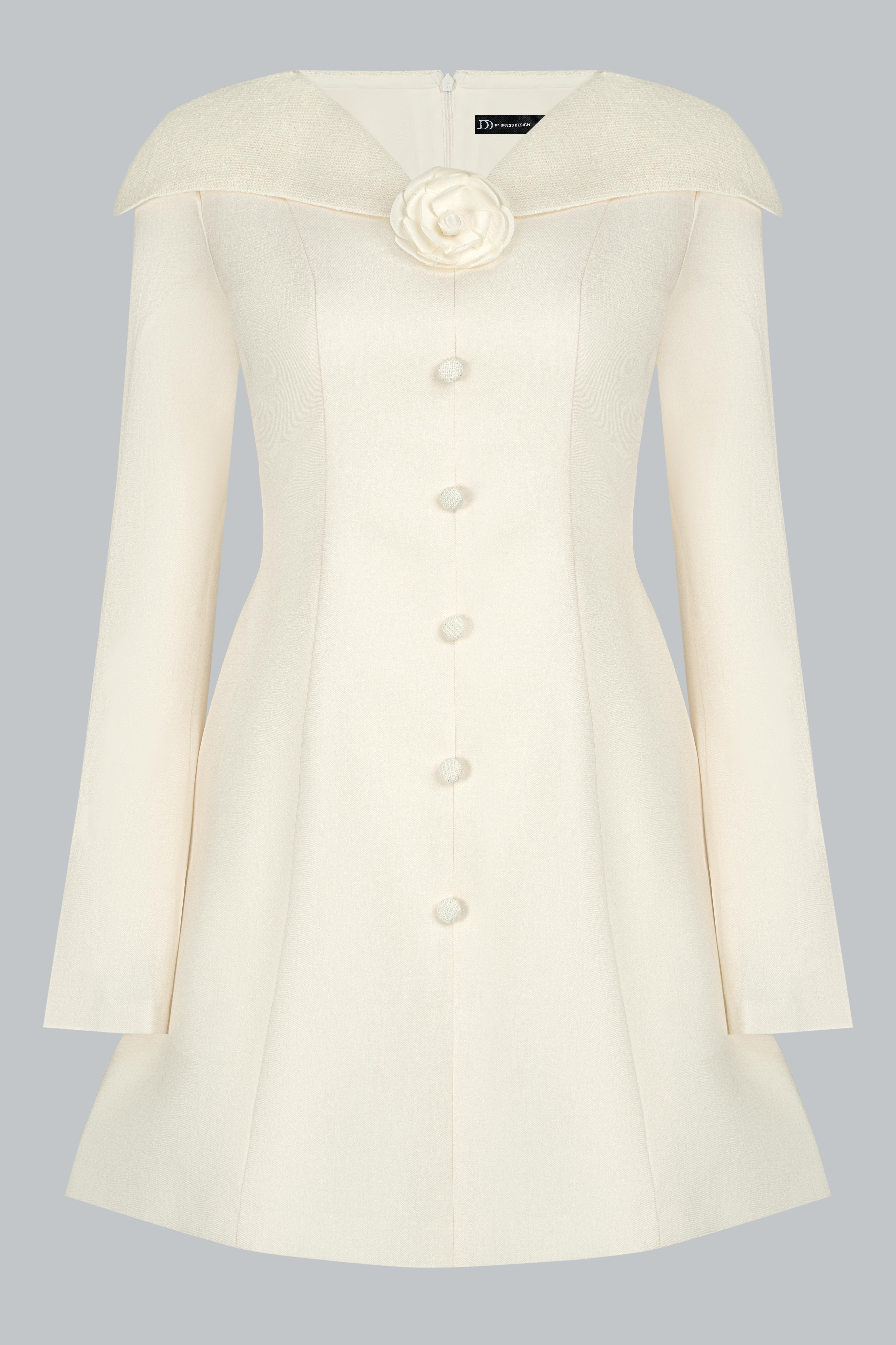 Đầm cổ V phối cách điệu cài hoa ngực