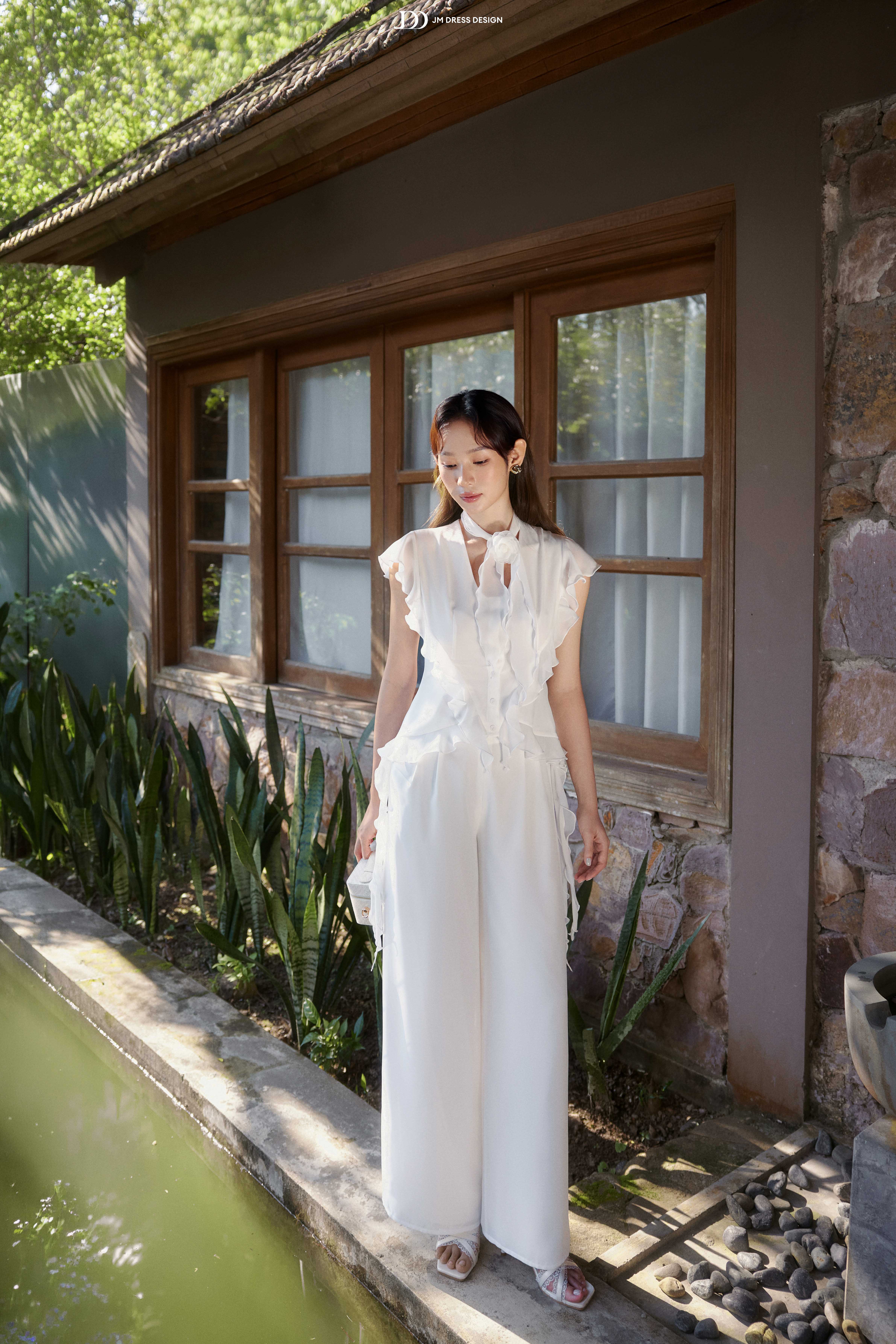 Quần Resort tơ 2 lớp xếp ly cạp chun sau