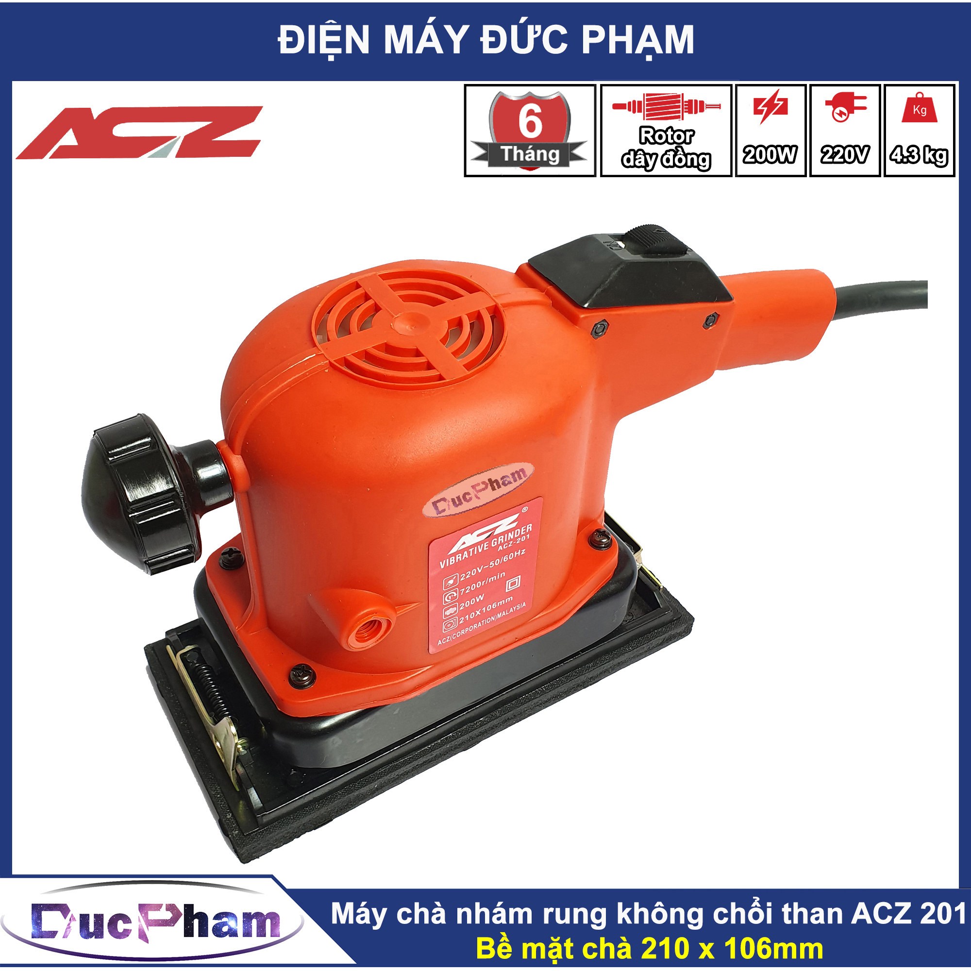 Máy chà nhám rung motor không chổi than ACZ-201