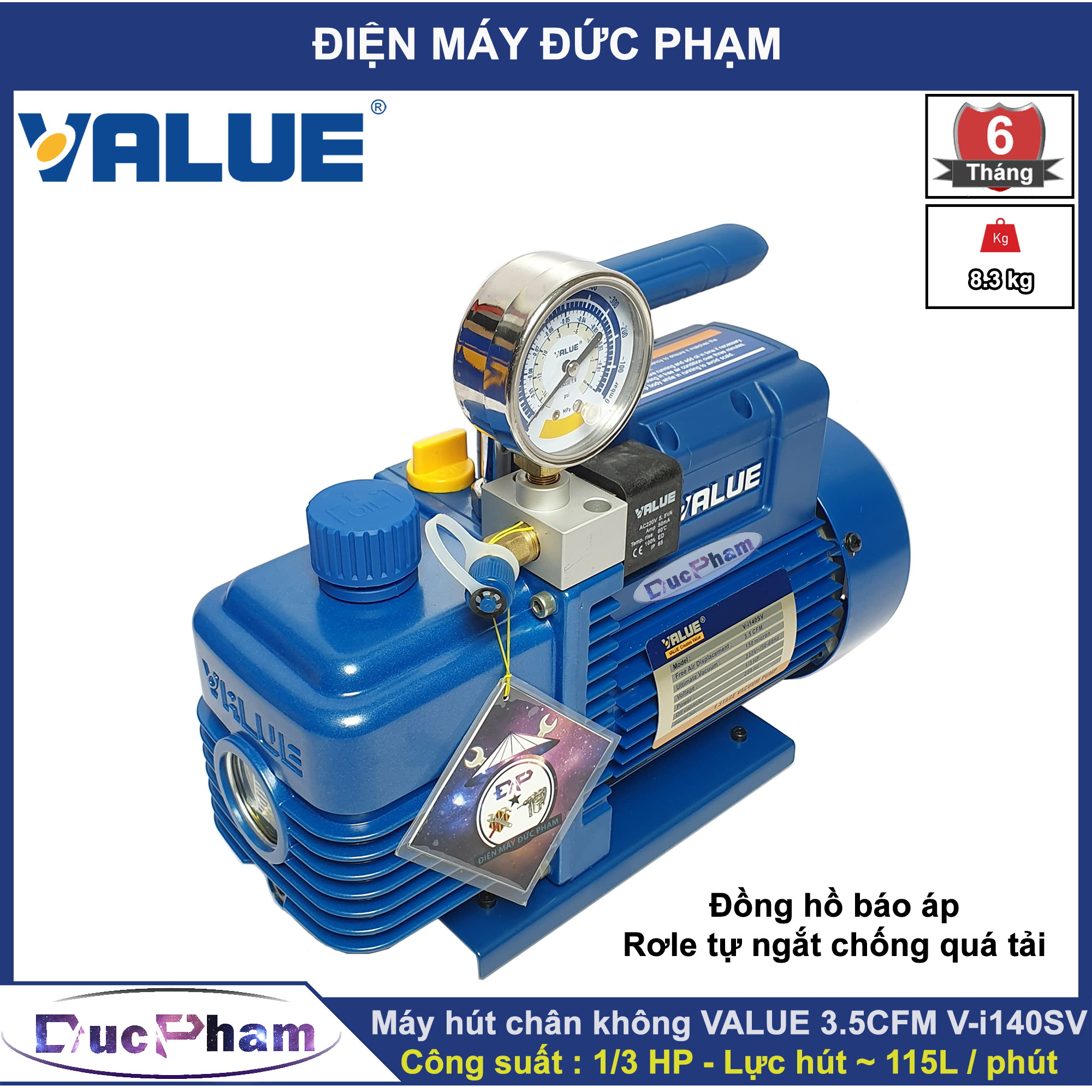 Máy hút chân không VALUE 3.5CFM V-i140SV ( đồng hồ báo áp )