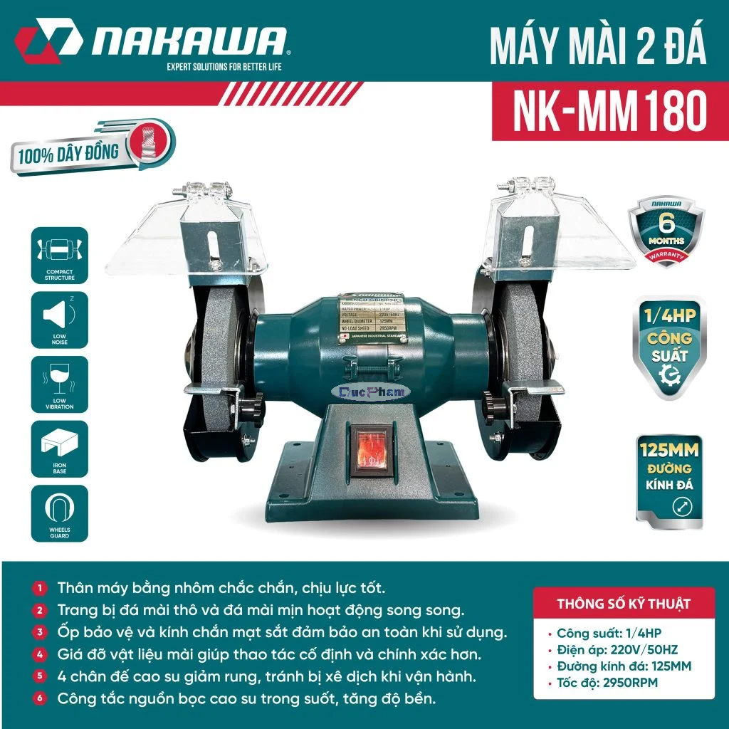 Máy mài 2 đá Nakawa NK-MM180 | Motor dây đồng