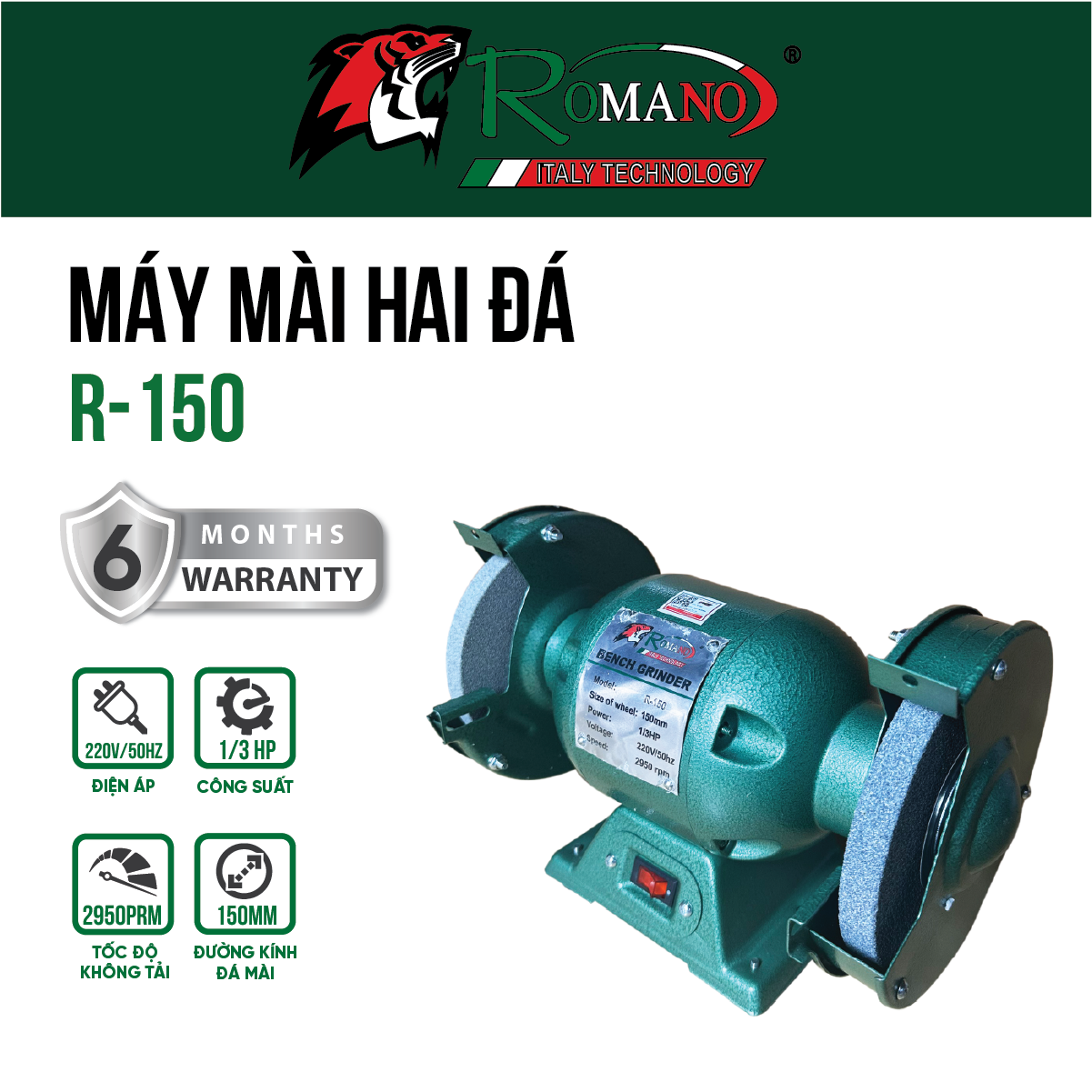 Máy mài 2 đá ROMANO R-150 ( ø150mm )