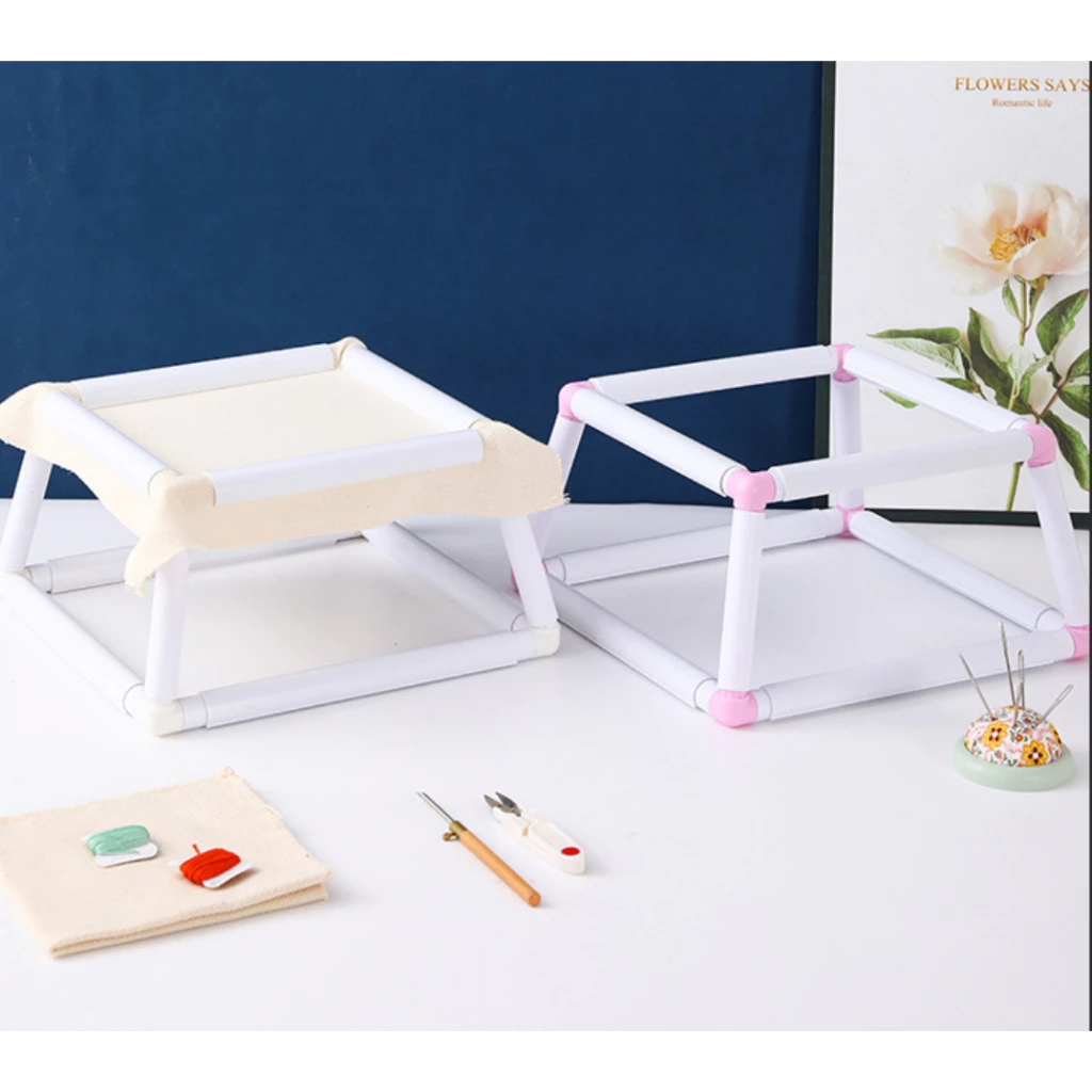 Bàn căng khung thêu ống nhựa PVC, khung thêu chữ thập - M1, lớp trên 20x20cm