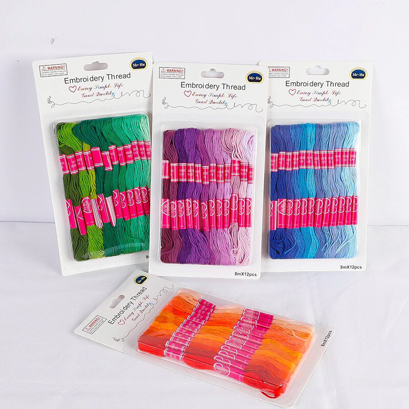 Set chỉ thêu 12 tép theo tông màu từ đậm tới lợt - Tông xanh biển