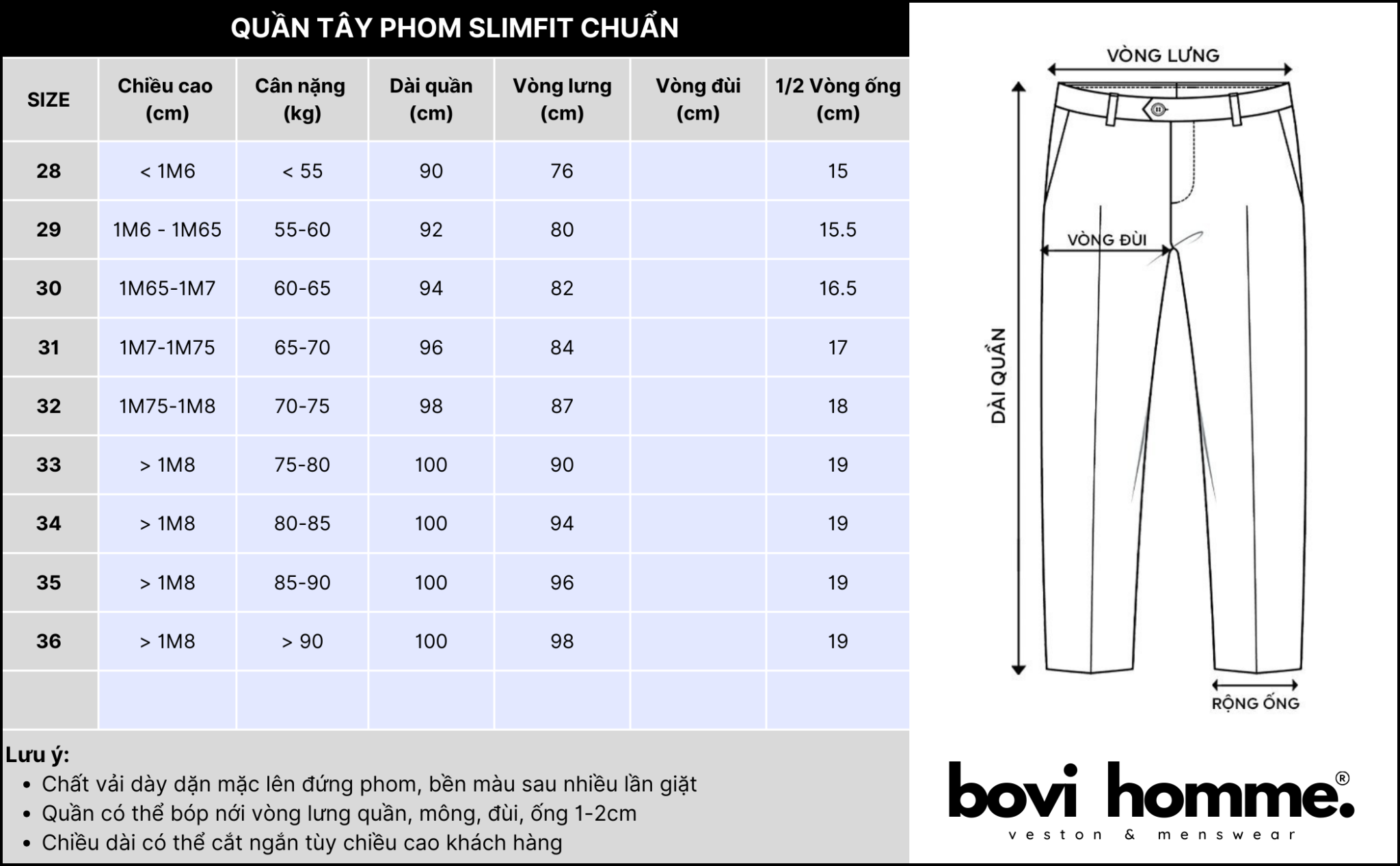 HƯỚNG DẪN CHỌN SIZE QUẦN TÂY VÀ ÁO SƠ MI VỪA NGƯỜI CHUẨN PHOM