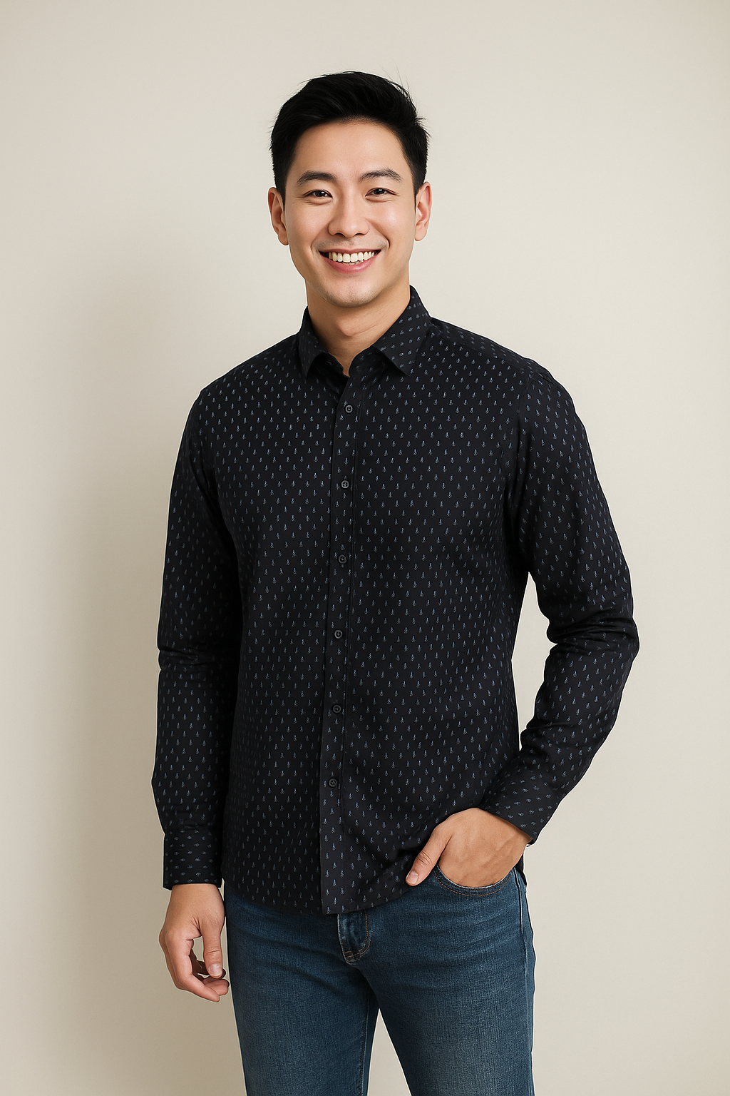 Sơ mi nam chấm bi đen SD097