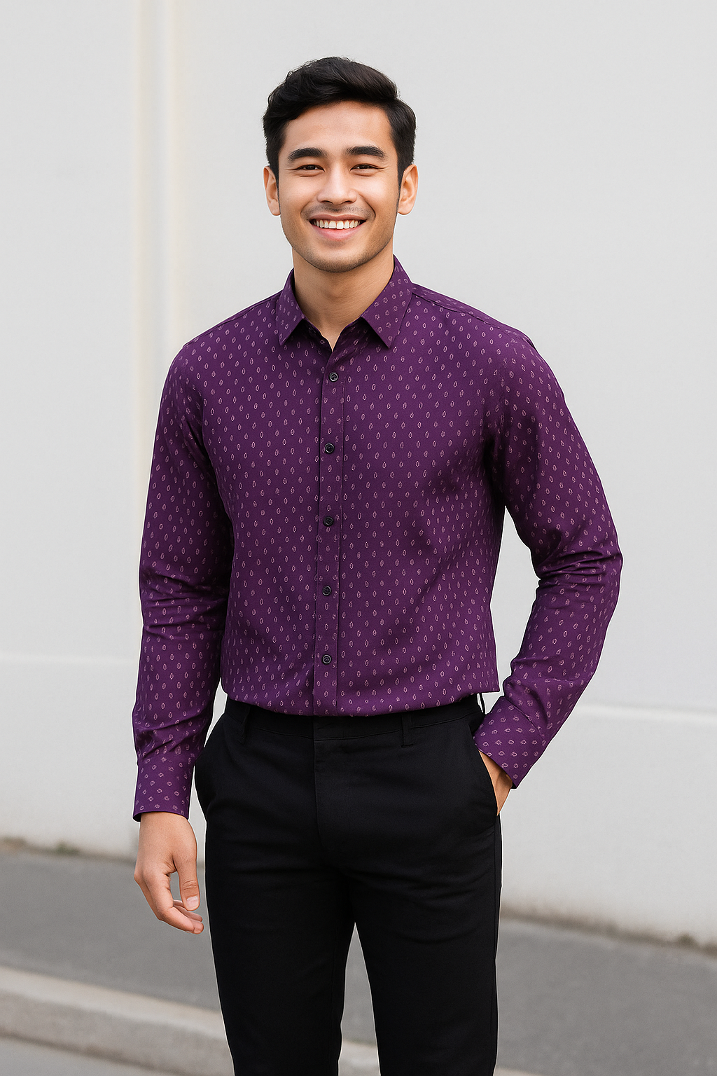 Sơ mi nam chấm bi tím SD096