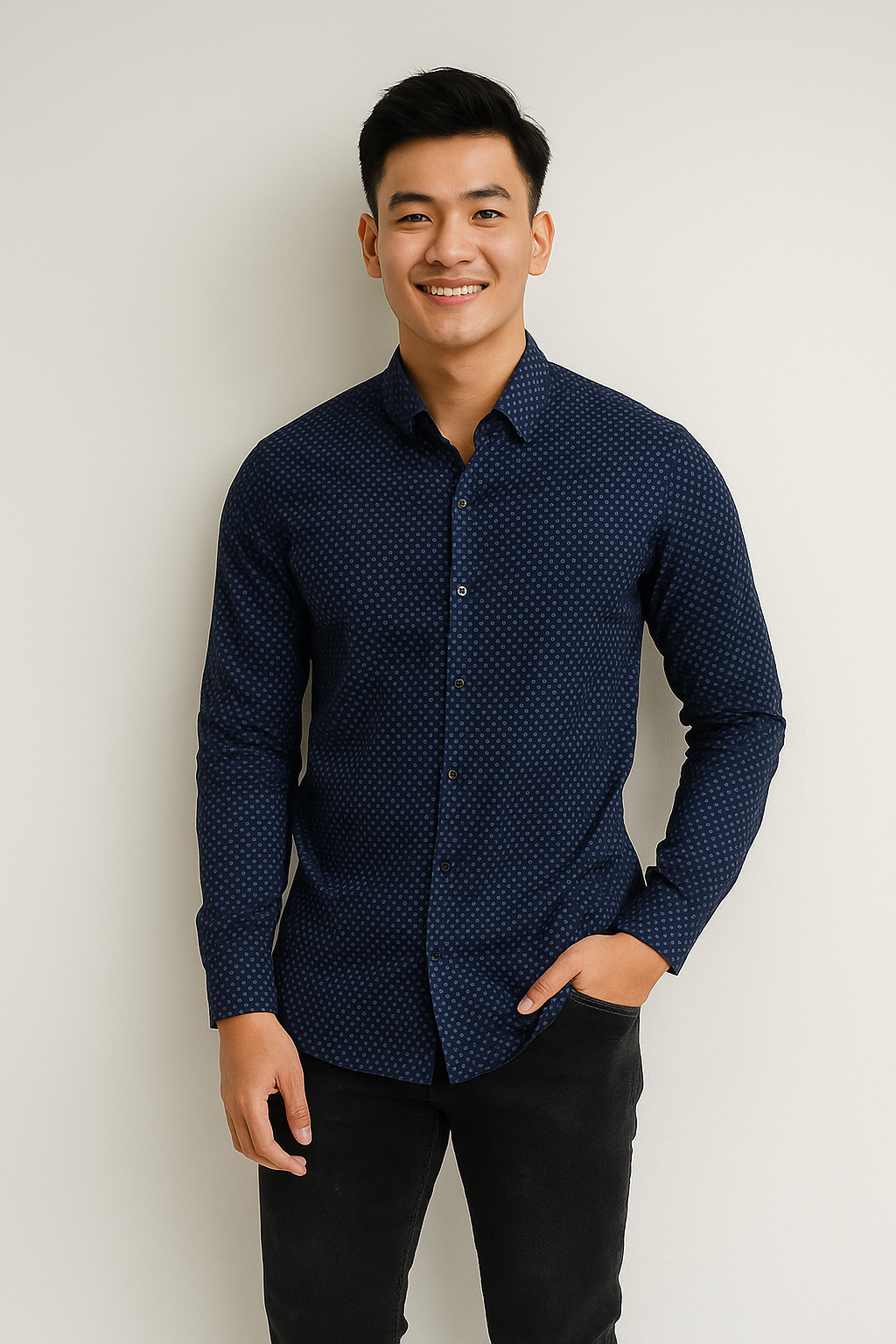 Sơ mi nam chấm bi x.đen SD094